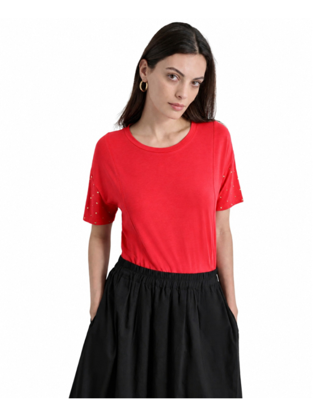 DKNY Size Medium Coral Stud Sleeve Tee Top Short-Sleeved T-Shirt NWT